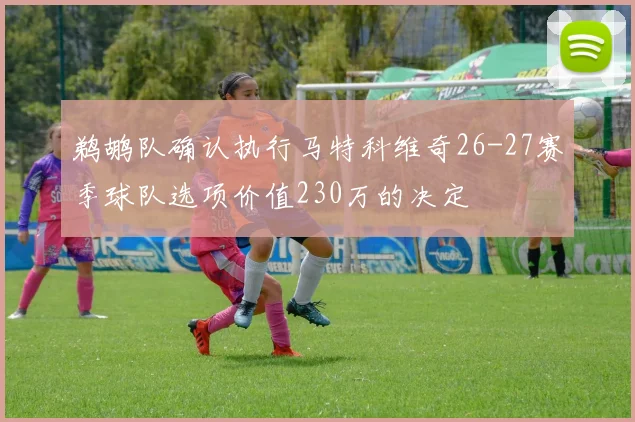 鹈鹕队确认执行马特科维奇26-27赛季球队选项价值230万的决定